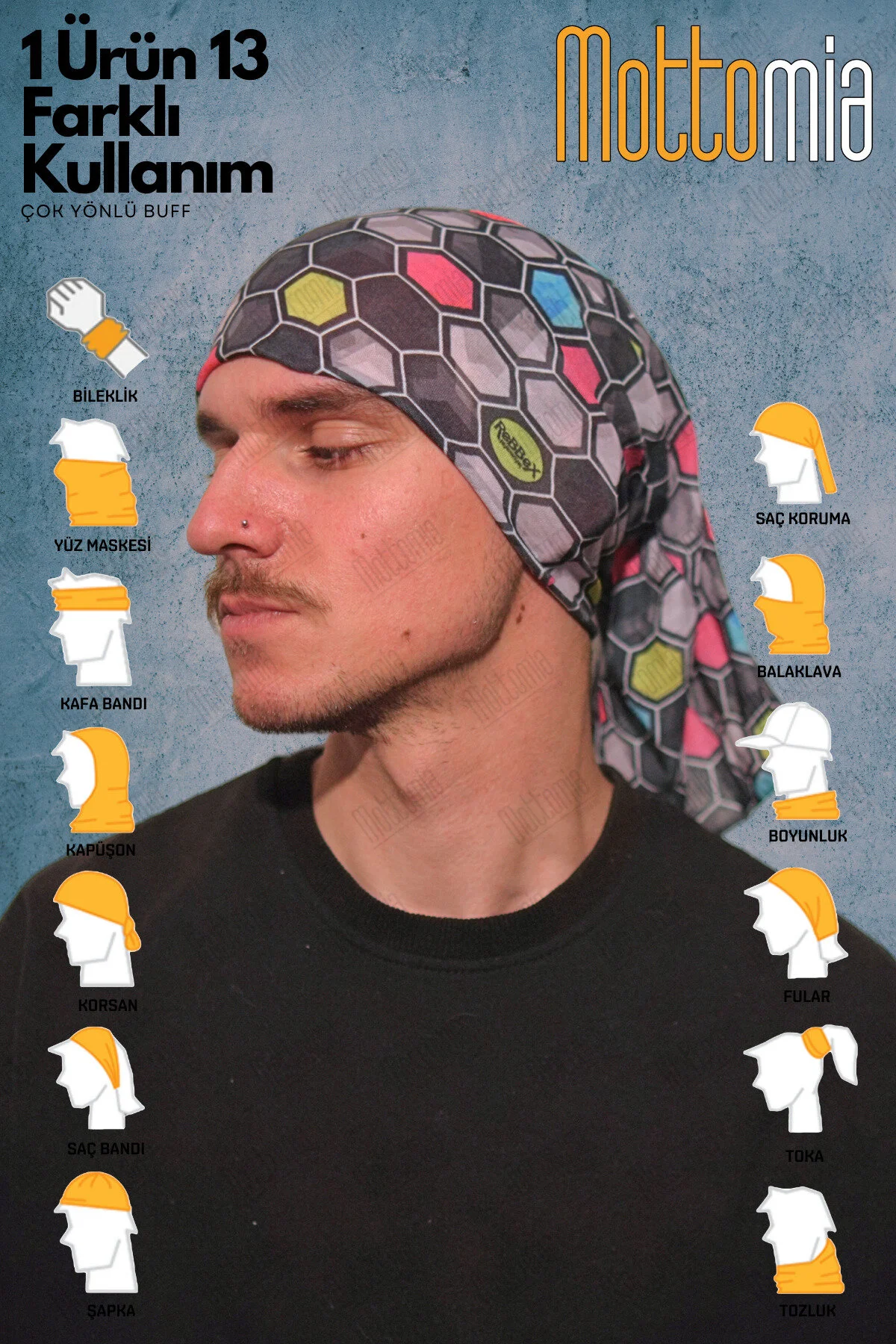 Buff - Altıgen Desen Baskılı Buff - 4 Mevsim Buff - Görsel 5